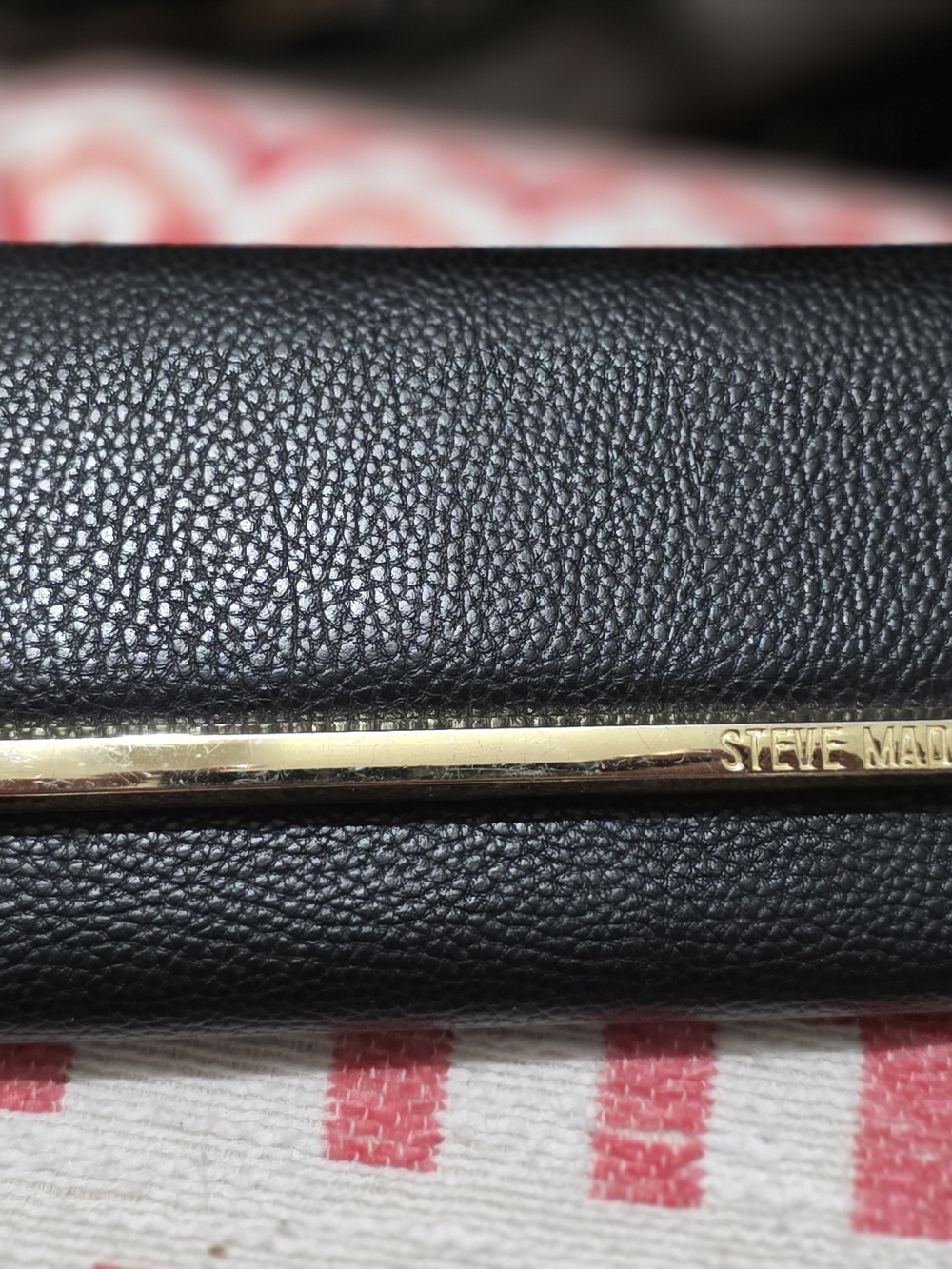 Steve Madden Black Pebbled Leather Clutch with Gold Accent
